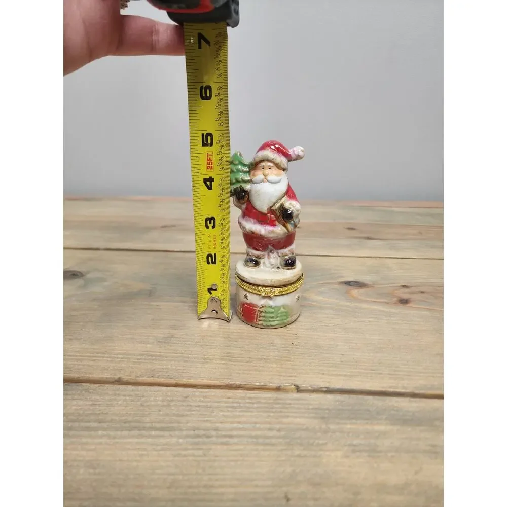 Santa Claus with Tree & Gift Trinket Box Cute Holiday Trinket Box